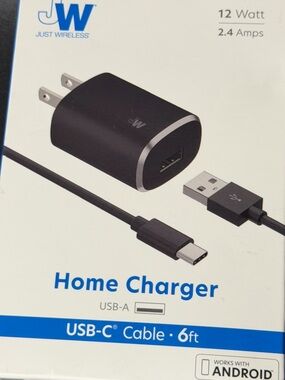 Just Wireless Black USB Wall Charger with USB-A to USB-C Cable